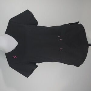 Scrubstar Premium Scrubwear Black w/ Pink Accents Short Sleeve V-Neck Size Small